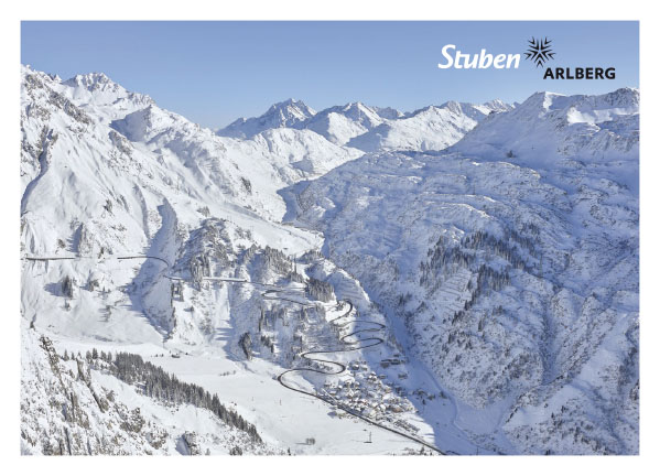 Stuben am Fuße des Arlbergpass mit imposantem Blick auf das Arlbergmassiv und die Flexengalerie – www.stuben-arlberg.at Vorarlberg, Österreich