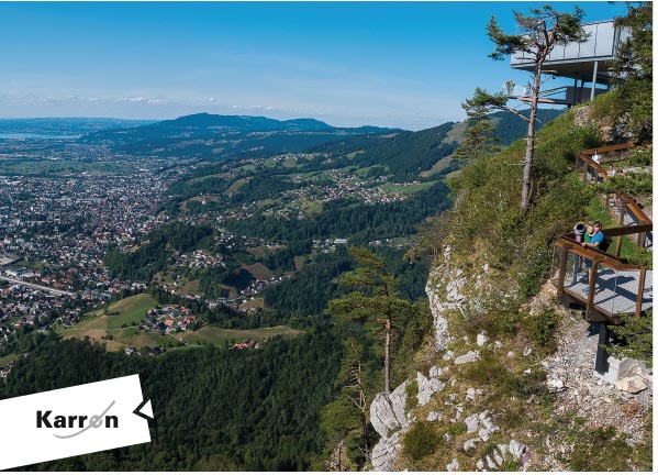 Karren mit Blick über das untere Rheintal und den Bodensee, Dornbirn, Vorarlberg, Österreich