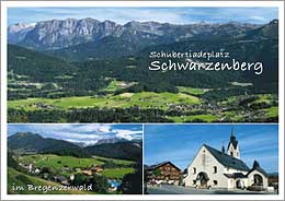 Schwarzenberg im Bregenzerwald gegen Kanisfluh, 2047 m, und Mittagspitze, 2095 m, Vorarlberg, Österreich