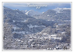 Tschagguns im Montafon gegen Golm und Drei Türme 2828m, Vorarlberg, Österreich