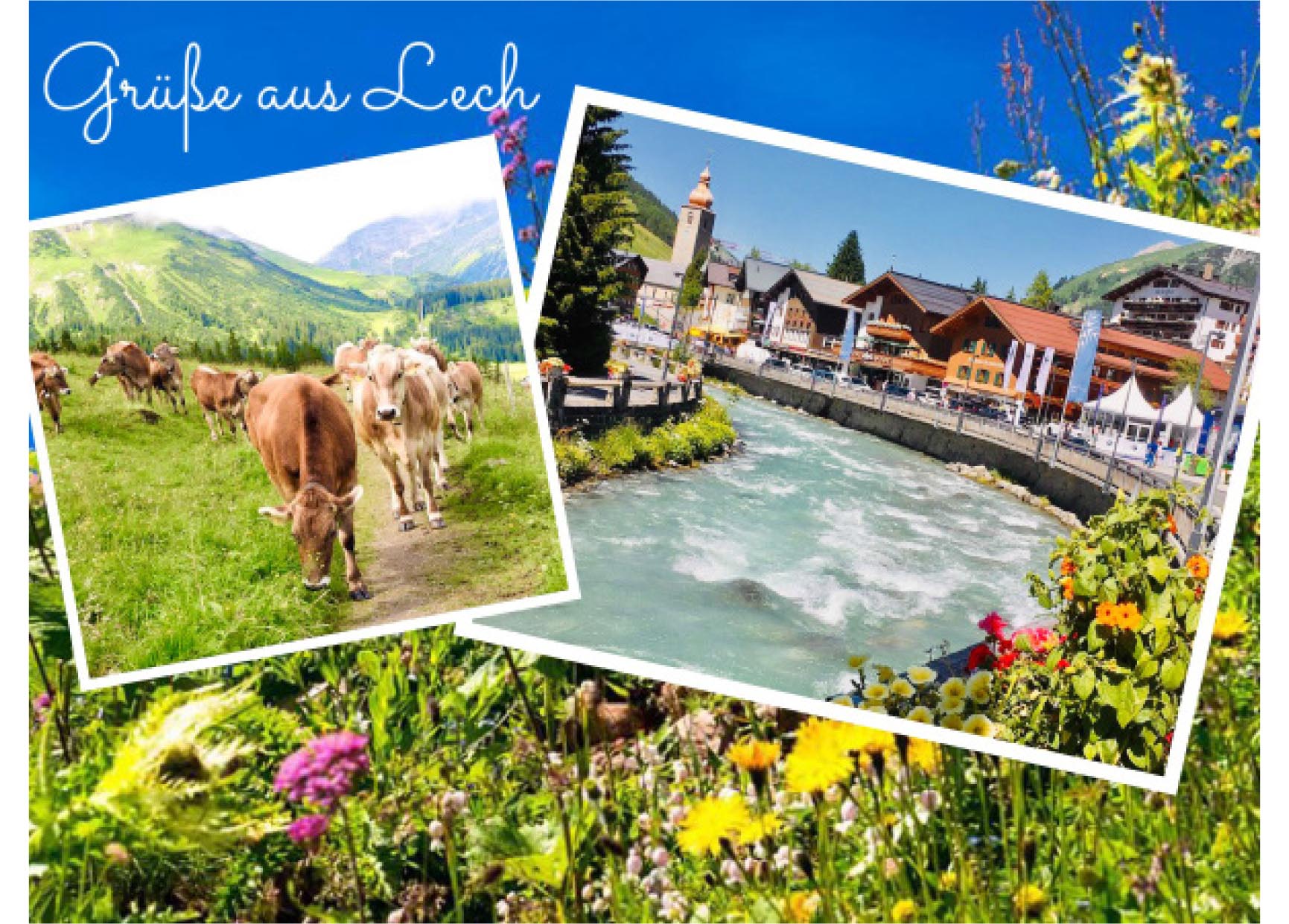 Ortschaft Lech 1444 m, mit gleichnamigen Fluss Vorarlberg, Österreich