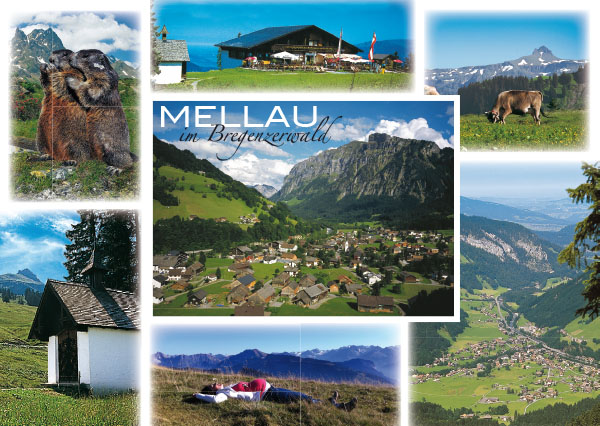 Mellau im Bregenzerwald gegen Kanisfluh, Rossstelle, Damülser Mittagspitze, Vorarlberg, Österreich