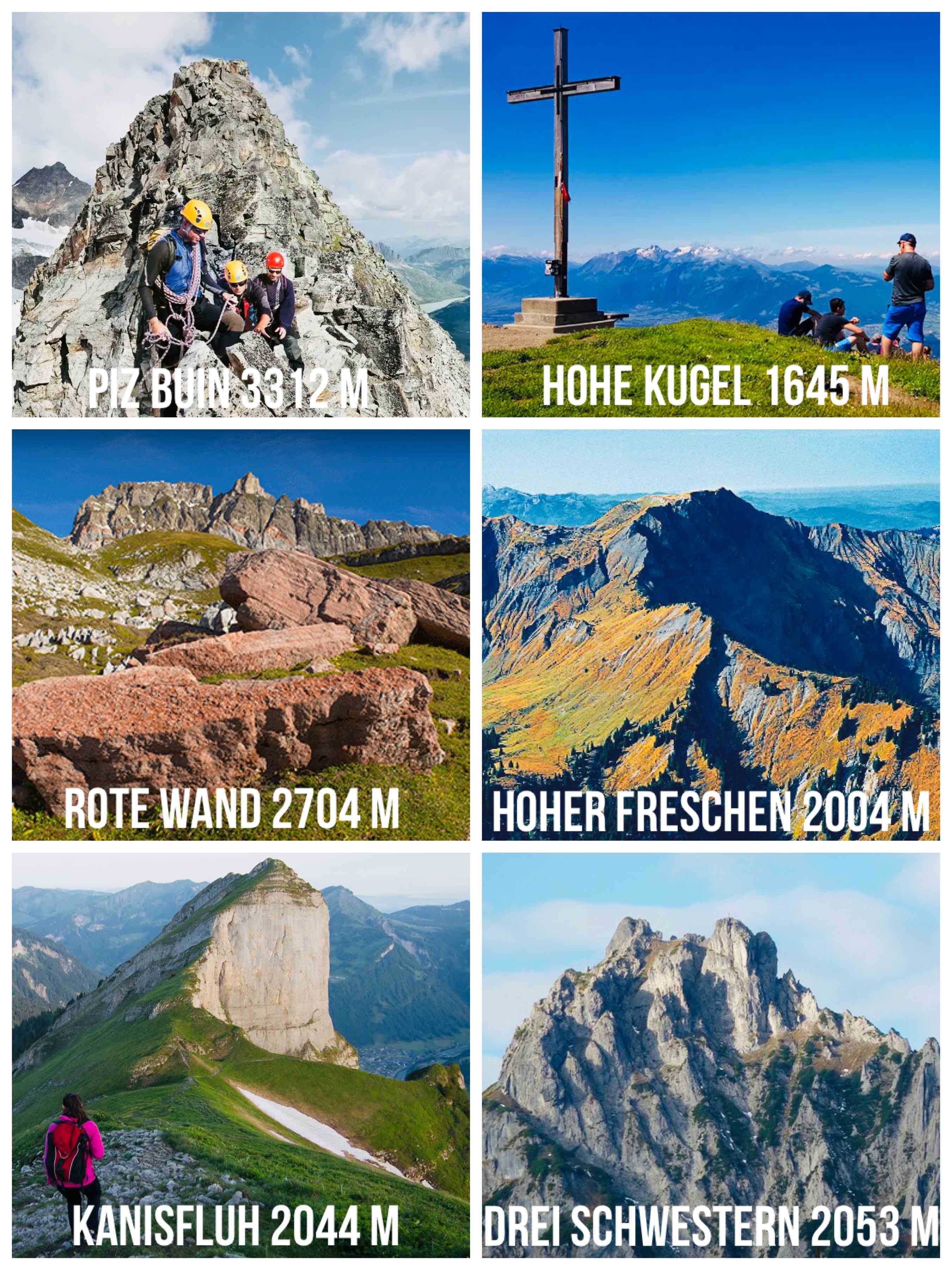 Piz Buin, Hohe Kugel, Rote Wand, Hoher Freschen, Kanisfluh, Drei Schwestern