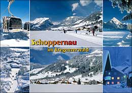 Schoppernau im Bregenzerwald, mit Gondel Diedamskopf und  Üntschenspitze, Vorarlberg, Österreich