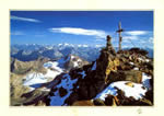 Das Bild der Berge, Silvretta Gipfel vom Fluchthorn, 3399 m gegen Piz Tasna und Ortlergruppe im Südtirol, Österreich