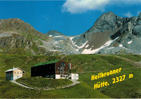 Neue Heilbronner Hütte 2327m un Verwall gegen Grüner Gart und Schaftäler, Vorarlberg, Österreich